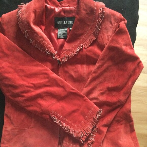 Guillaume Genuine leather red women's jacket zipper no pocket fringe size M - Picture 2 of 10